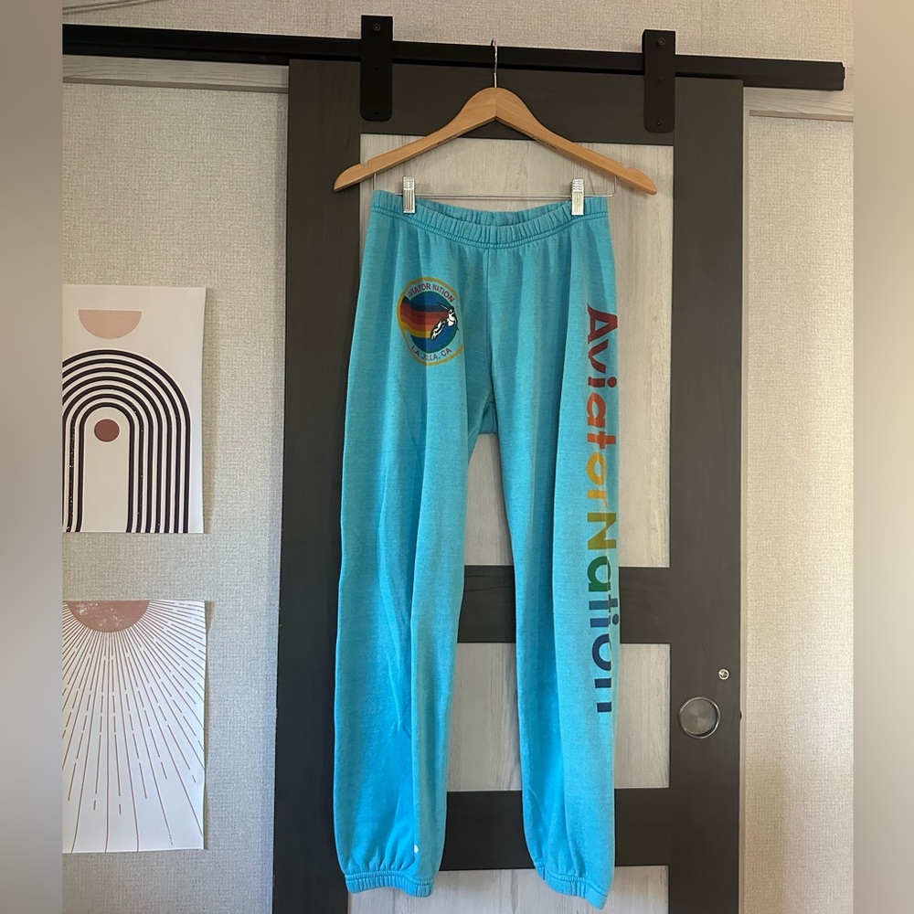Blue Aviator Nation Signature Rainbow Logo Sweatpants